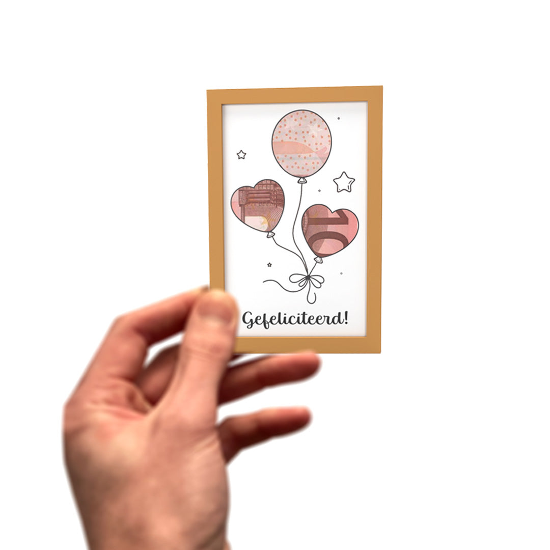 Fotolijst Geldcadeau - Verjaardag met Gefeliciteerd & Ballonnen
