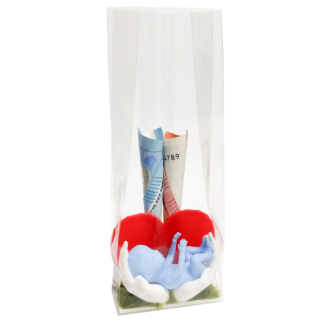 Geboortegeld - Baby op handen gedragen met hart